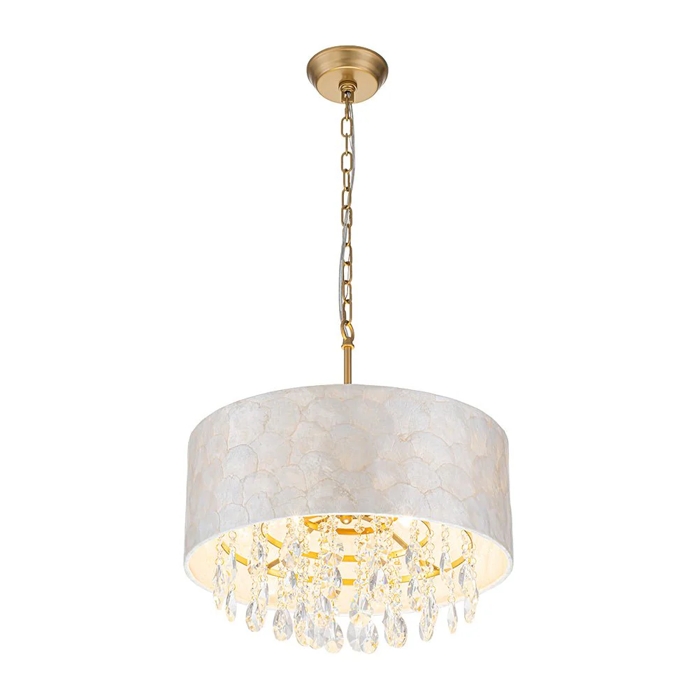4-Light Crystal Accented Capiz Shell Drum Lantern Pendant - Image 8