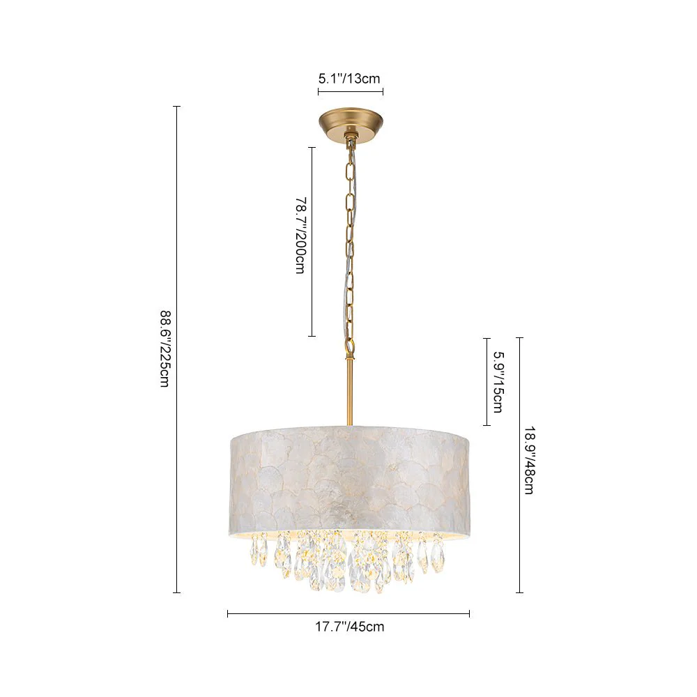 4-Light Crystal Accented Capiz Shell Drum Lantern Pendant - Image 9