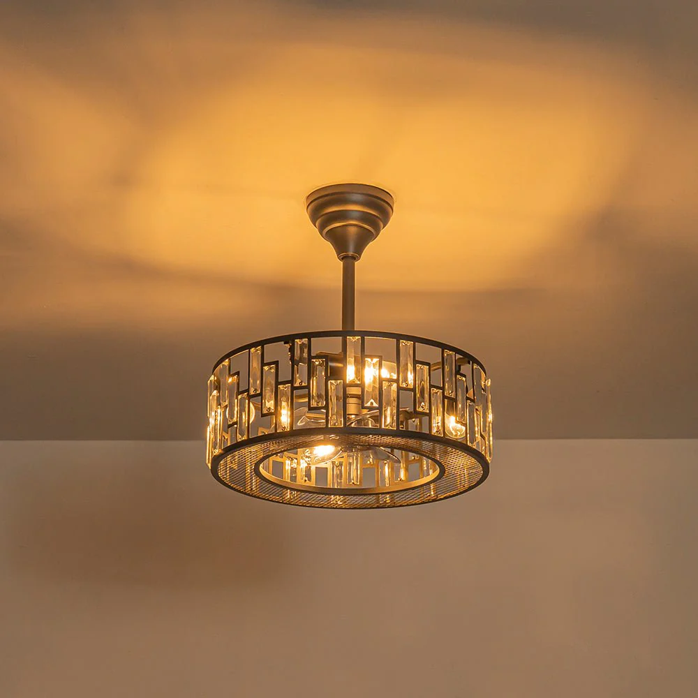 4-Light Crystal Accented Drum Cage Ceiling Fan Light - Image 10