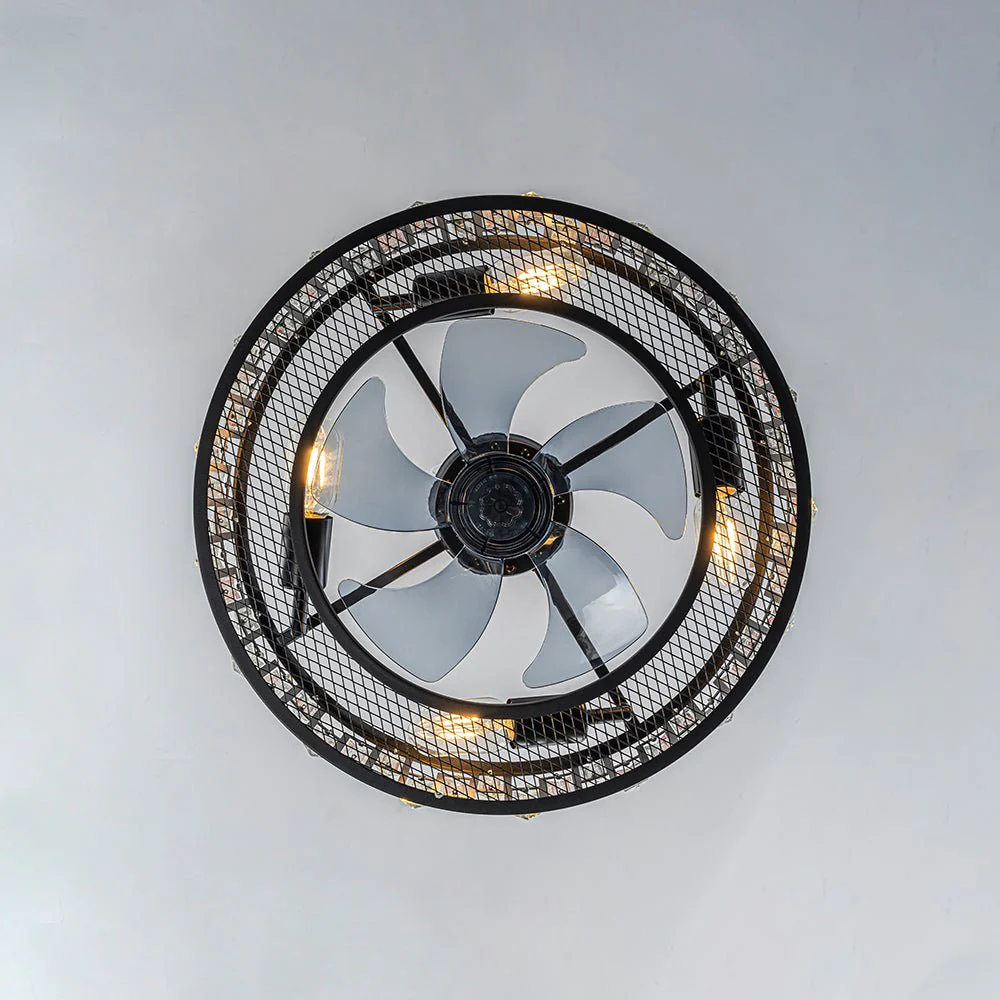 4-Light Crystal Accented Drum Cage Ceiling Fan Light - Image 11