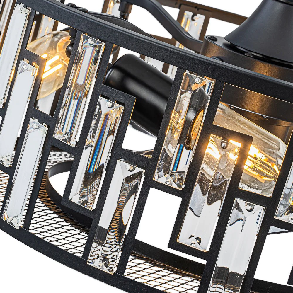 4-Light Crystal Accented Drum Cage Ceiling Fan Light - Image 12