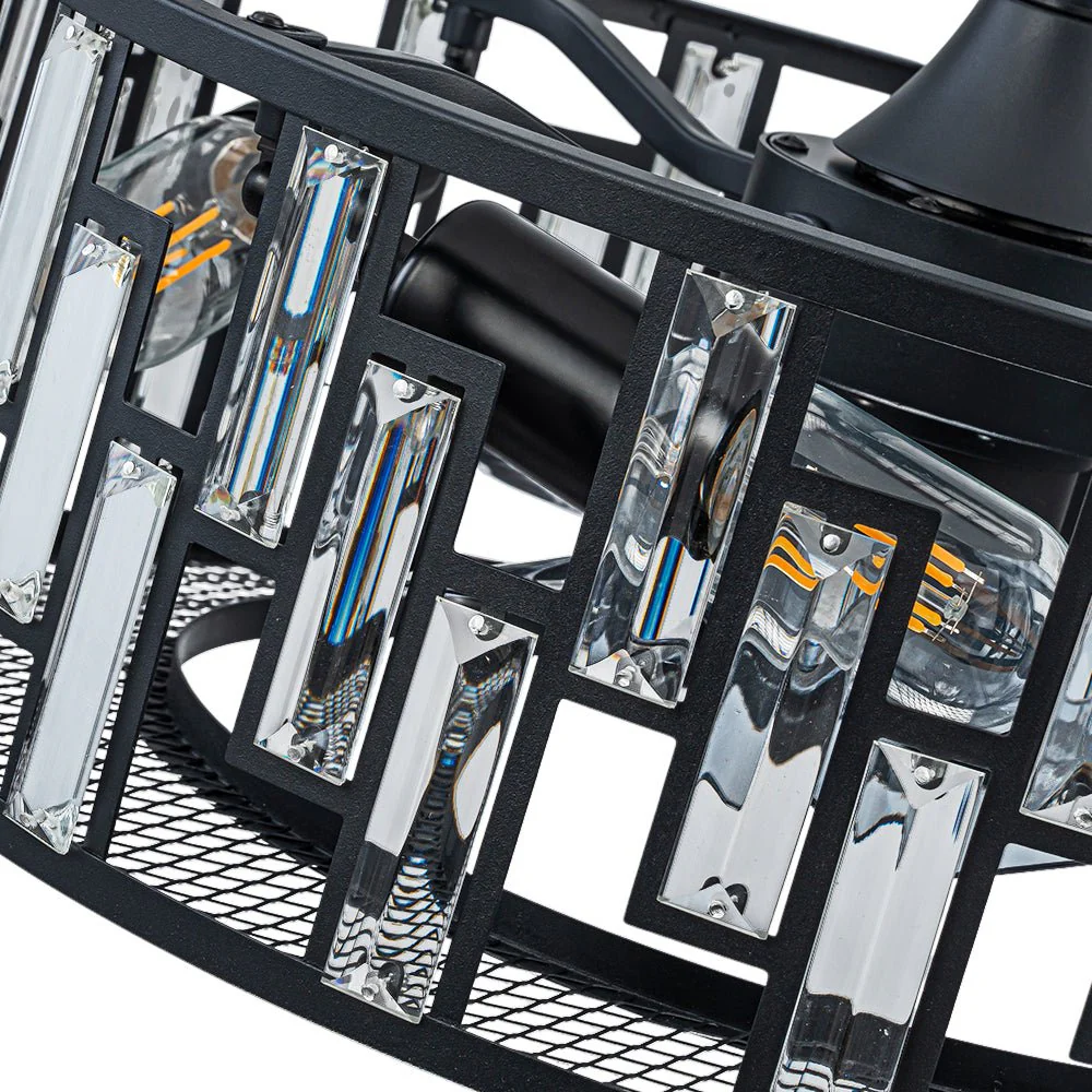 4-Light Crystal Accented Drum Cage Ceiling Fan Light - Image 13