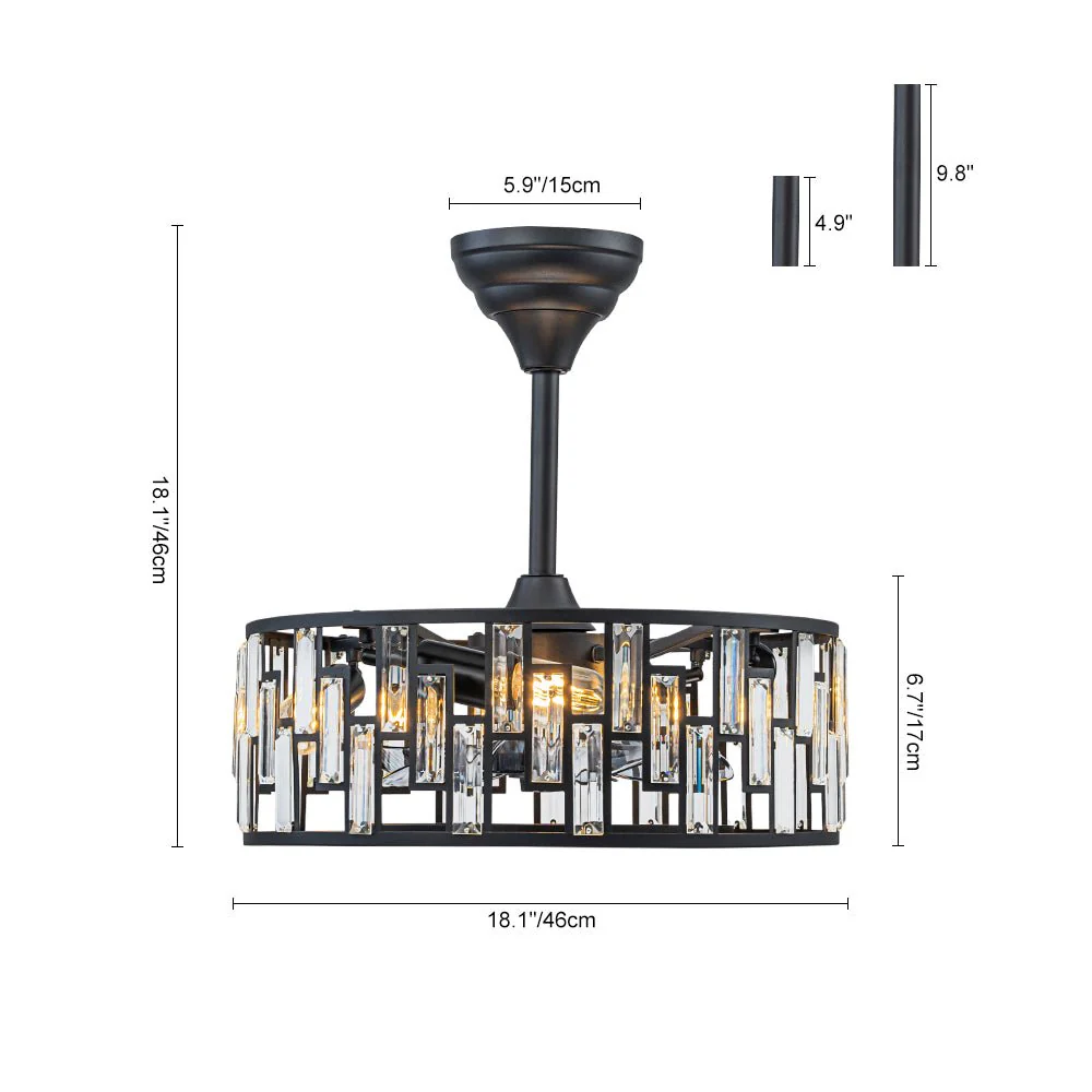 4-Light Crystal Accented Drum Cage Ceiling Fan Light - Image 7