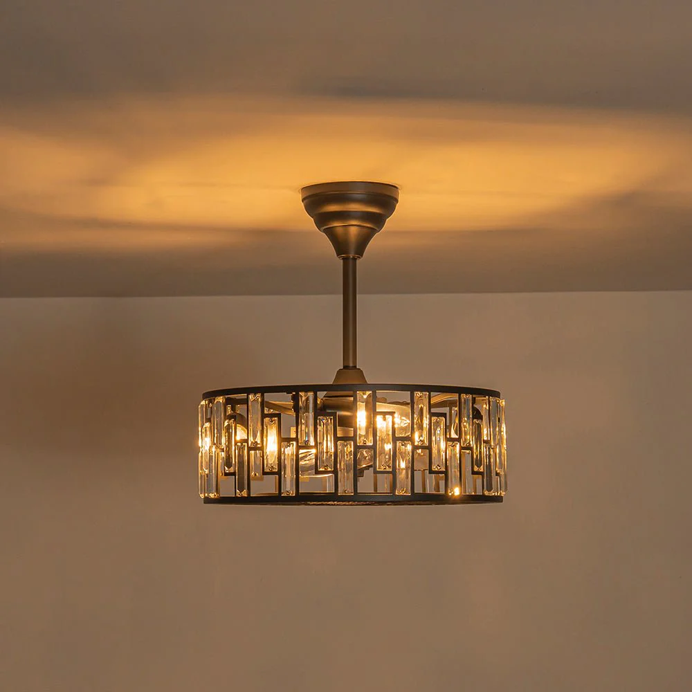 4-Light Crystal Accented Drum Cage Ceiling Fan Light - Image 9
