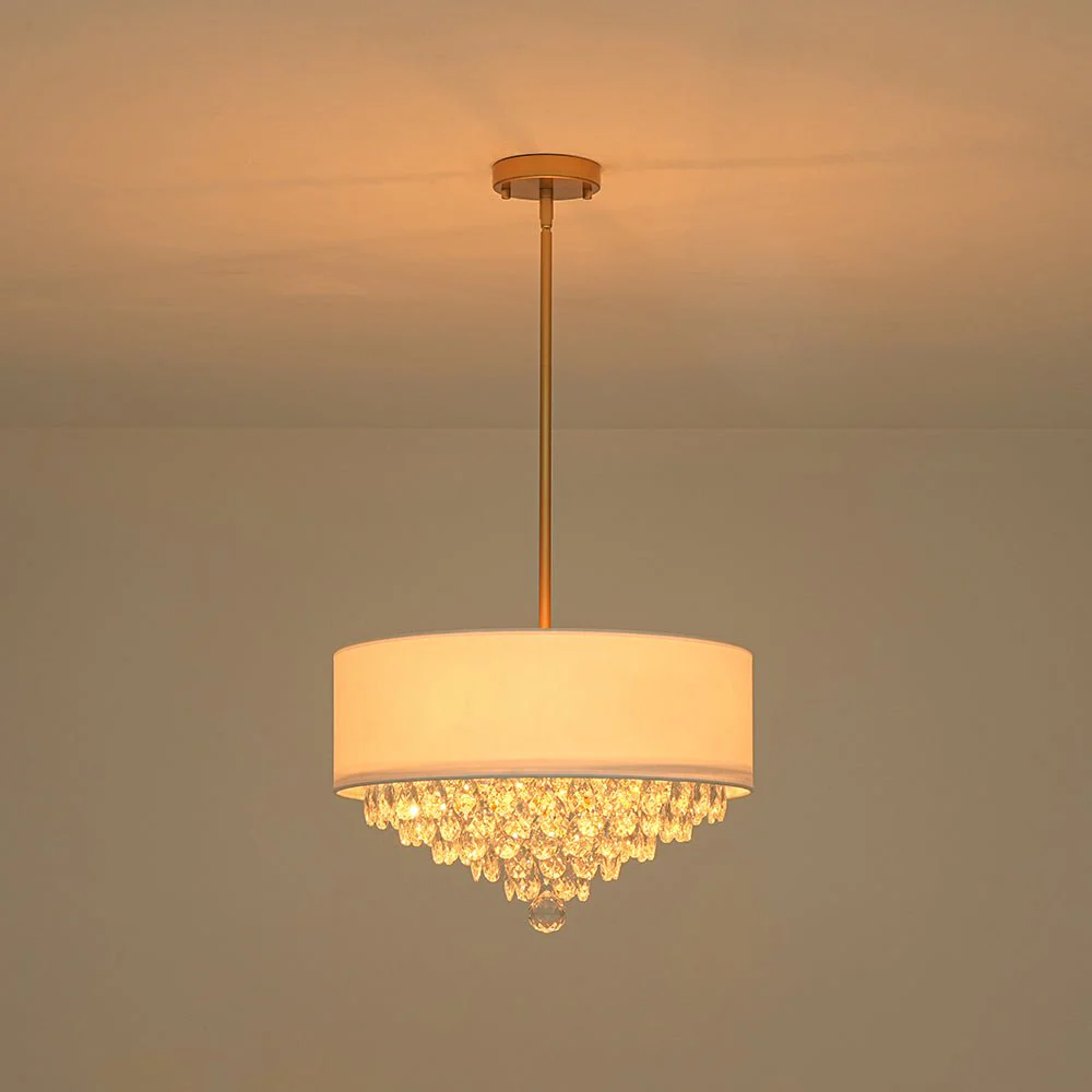 4-Light Crystal Accented White Fabric Drum Cage Chandelier - Image 10