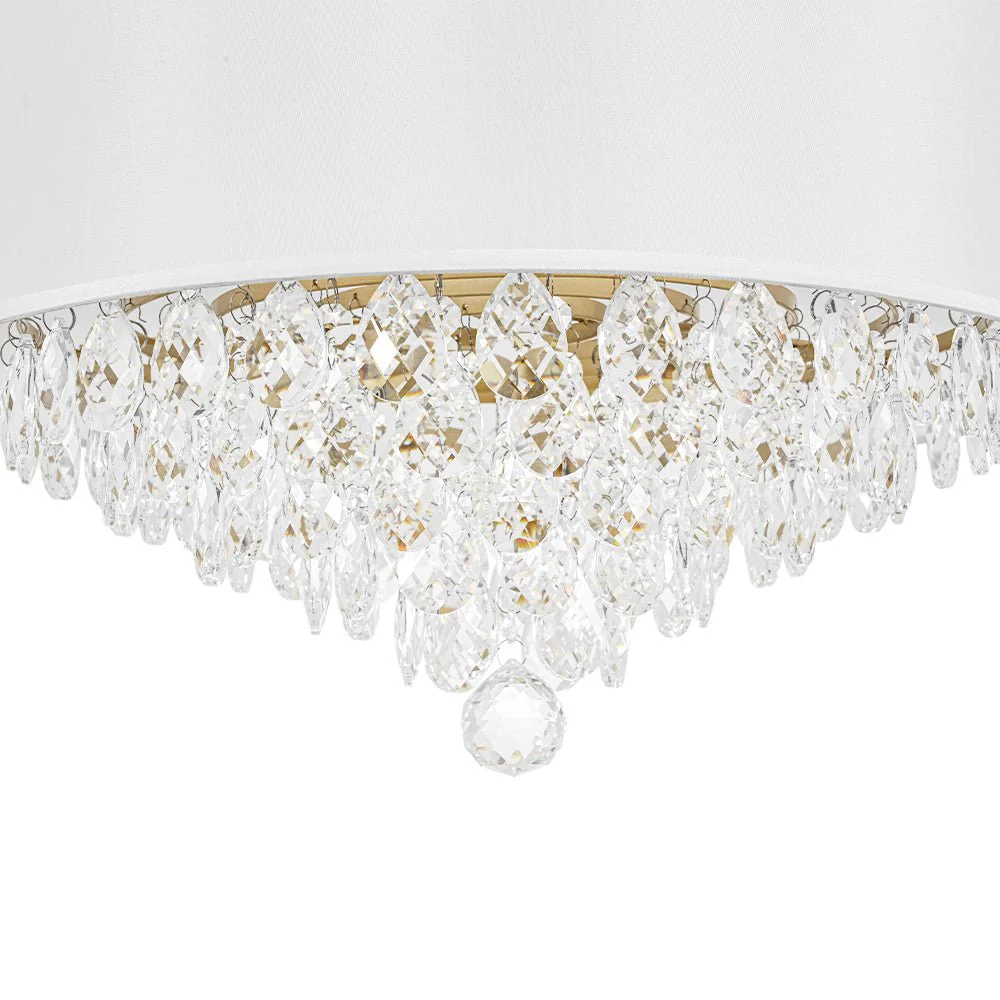 4-Light Crystal Accented White Fabric Drum Cage Chandelier - Image 12