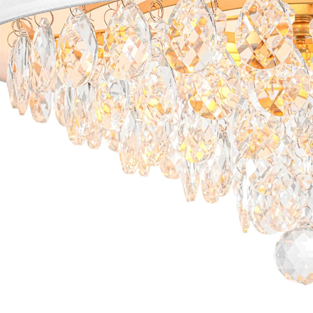 4-Light Crystal Accented White Fabric Drum Cage Chandelier - Image 13