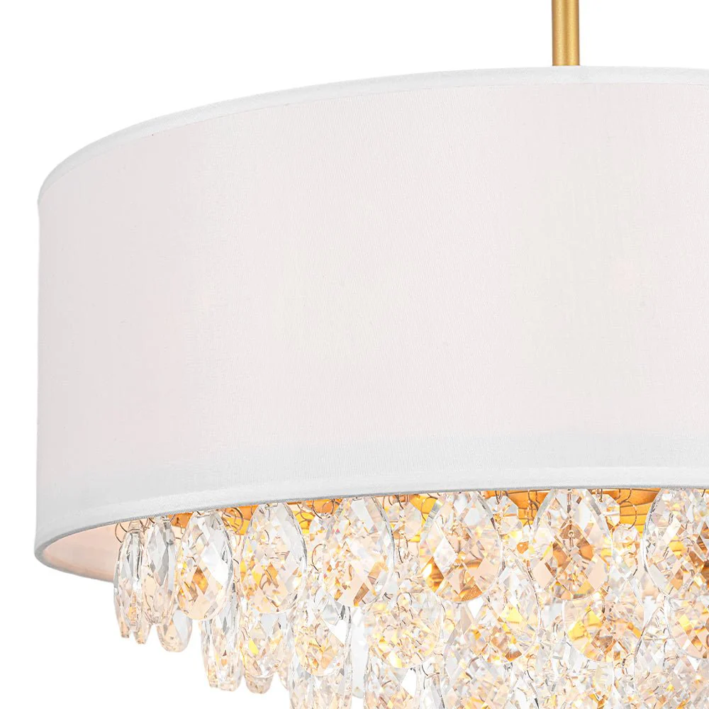 4-Light Crystal Accented White Fabric Drum Cage Chandelier - Image 14