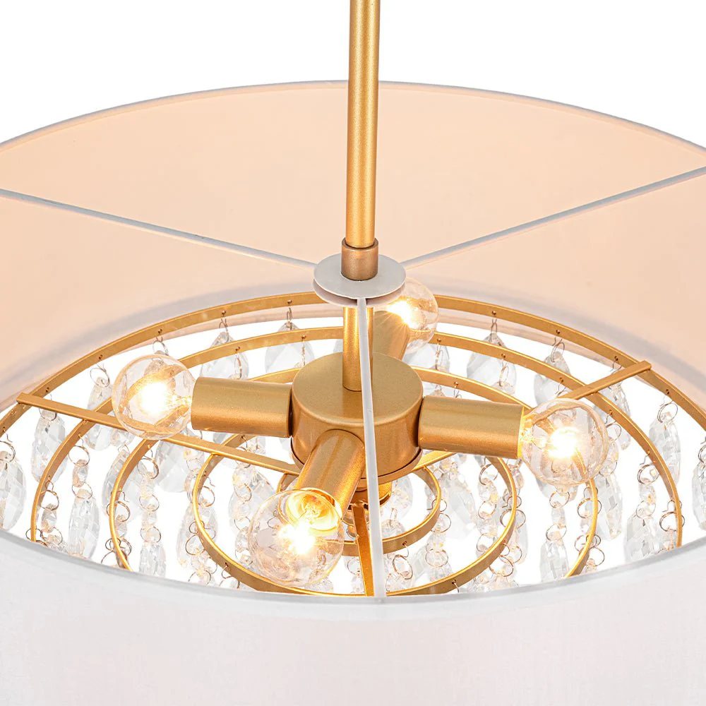 4-Light Crystal Accented White Fabric Drum Cage Chandelier - Image 15
