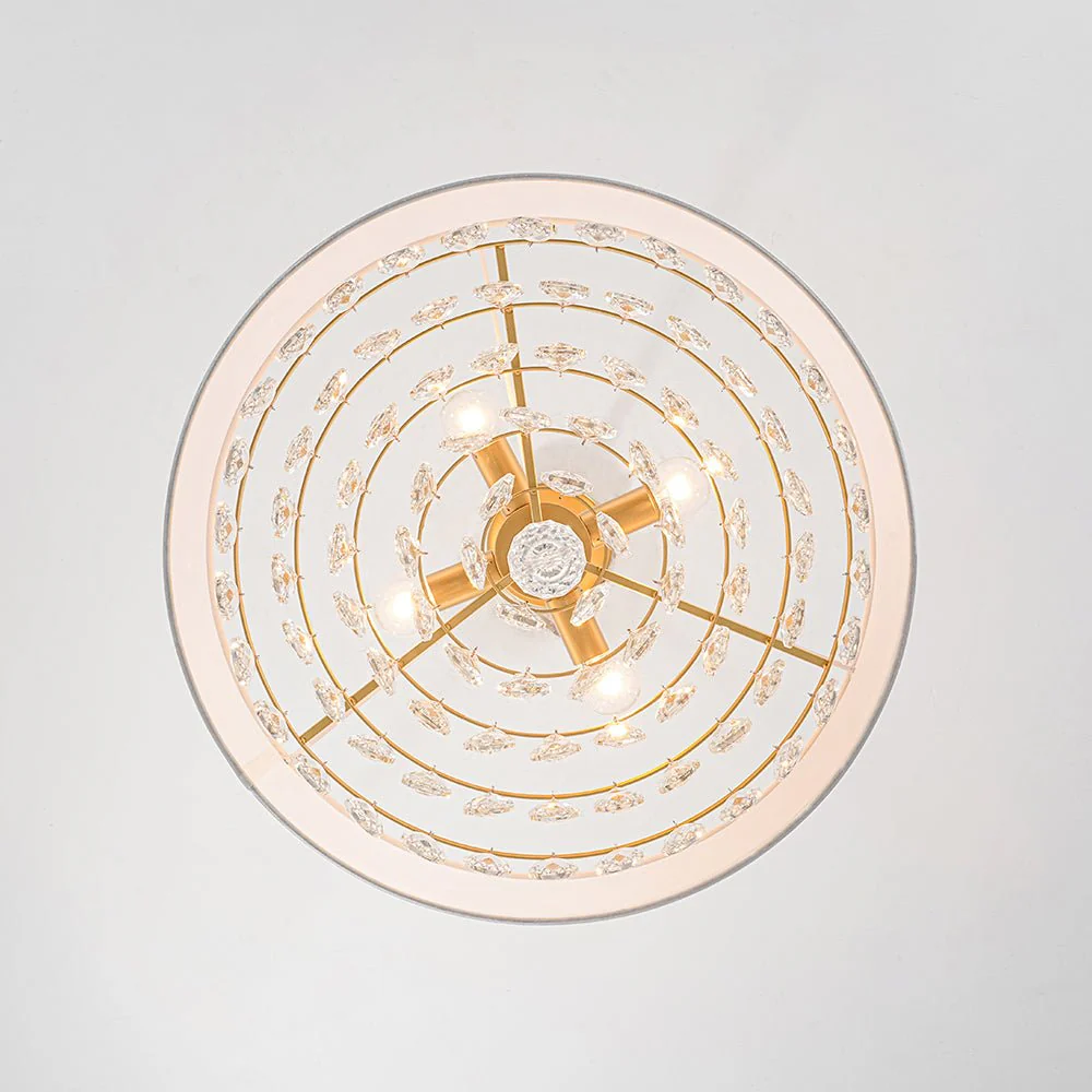 4-Light Crystal Accented White Fabric Drum Cage Chandelier - Image 16