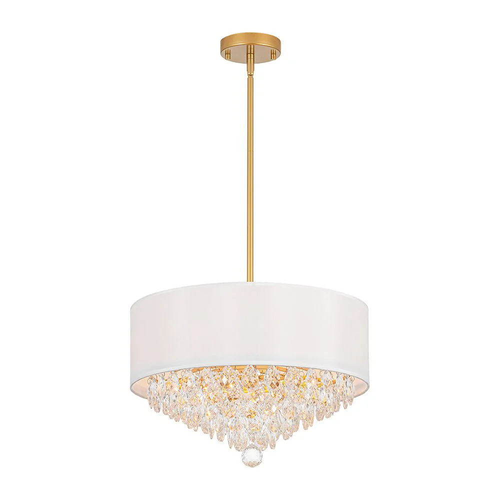4-Light Crystal Accented White Fabric Drum Cage Chandelier - Image 3