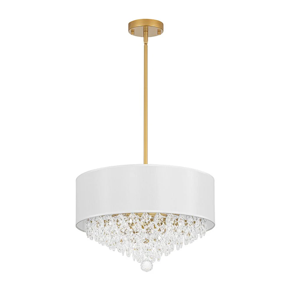 4-Light Crystal Accented White Fabric Drum Cage Chandelier - Image 4