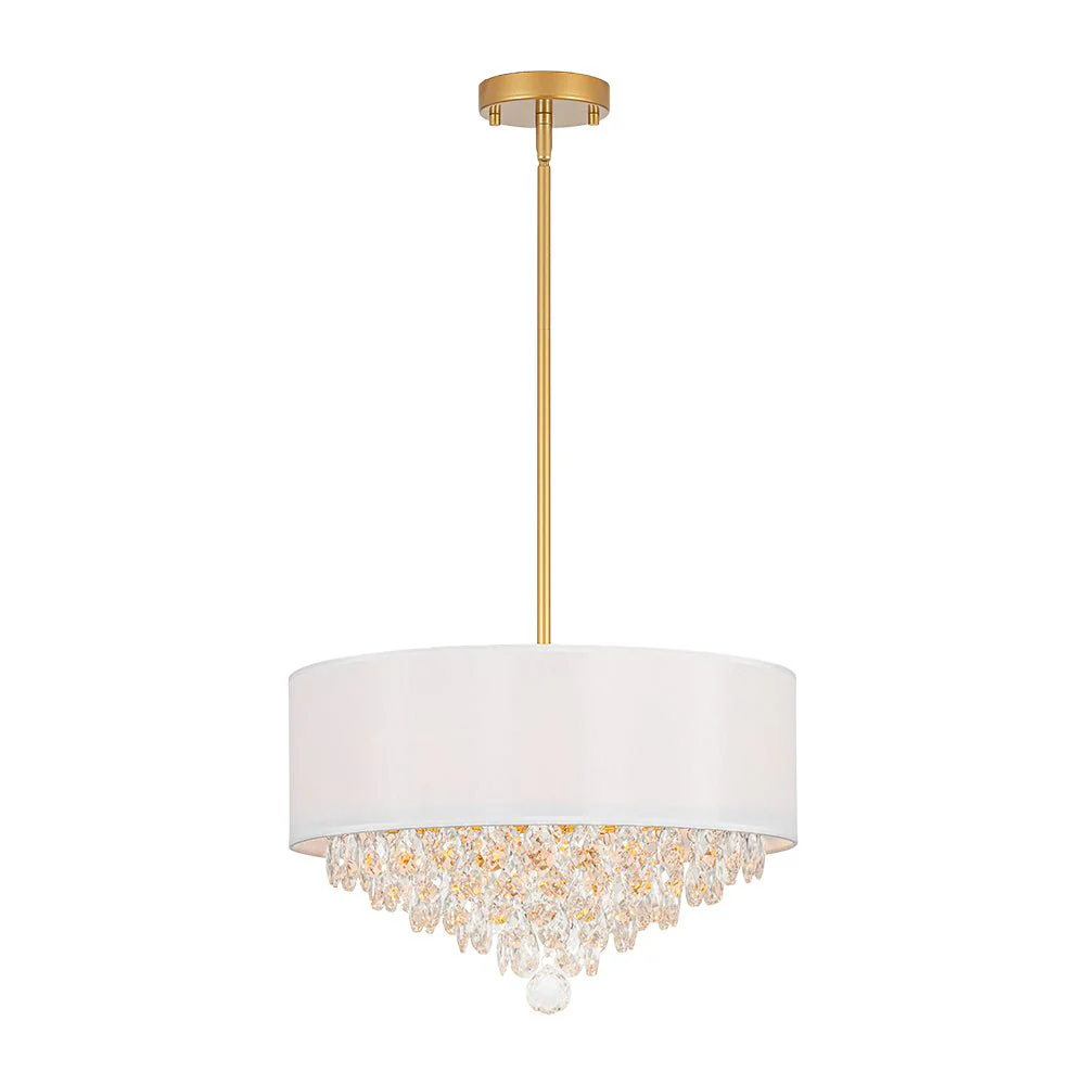 4-Light Crystal Accented White Fabric Drum Cage Chandelier - Image 5