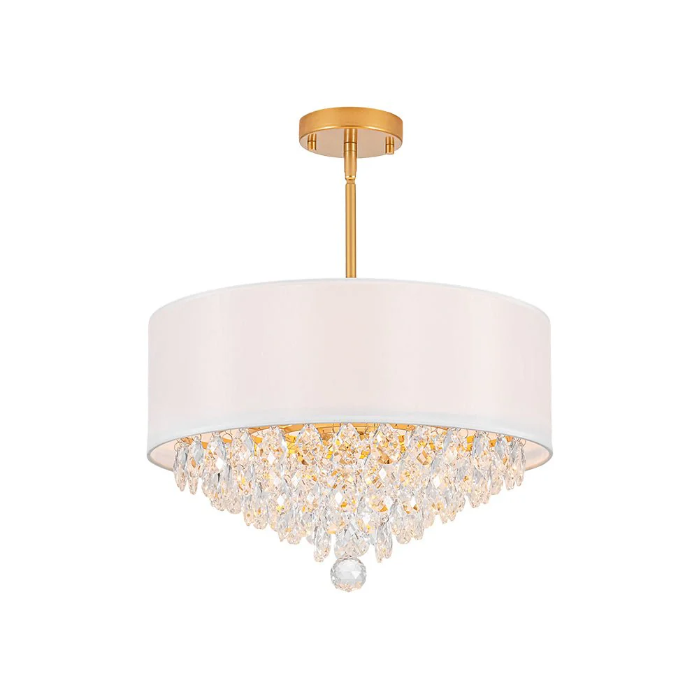 4-Light Crystal Accented White Fabric Drum Cage Chandelier - Image 6