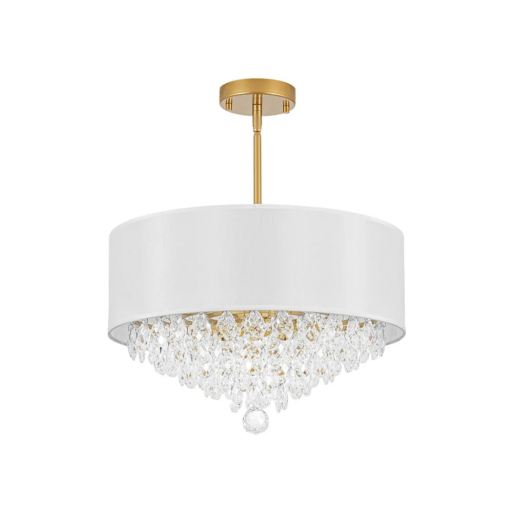 4-Light Crystal Accented White Fabric Drum Cage Chandelier - Image 7