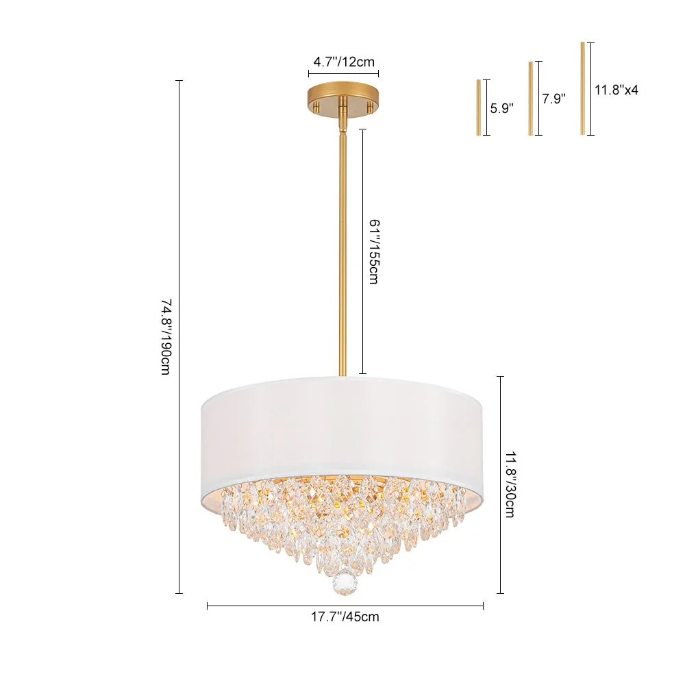 4-Light Crystal Accented White Fabric Drum Cage Chandelier - Image 9