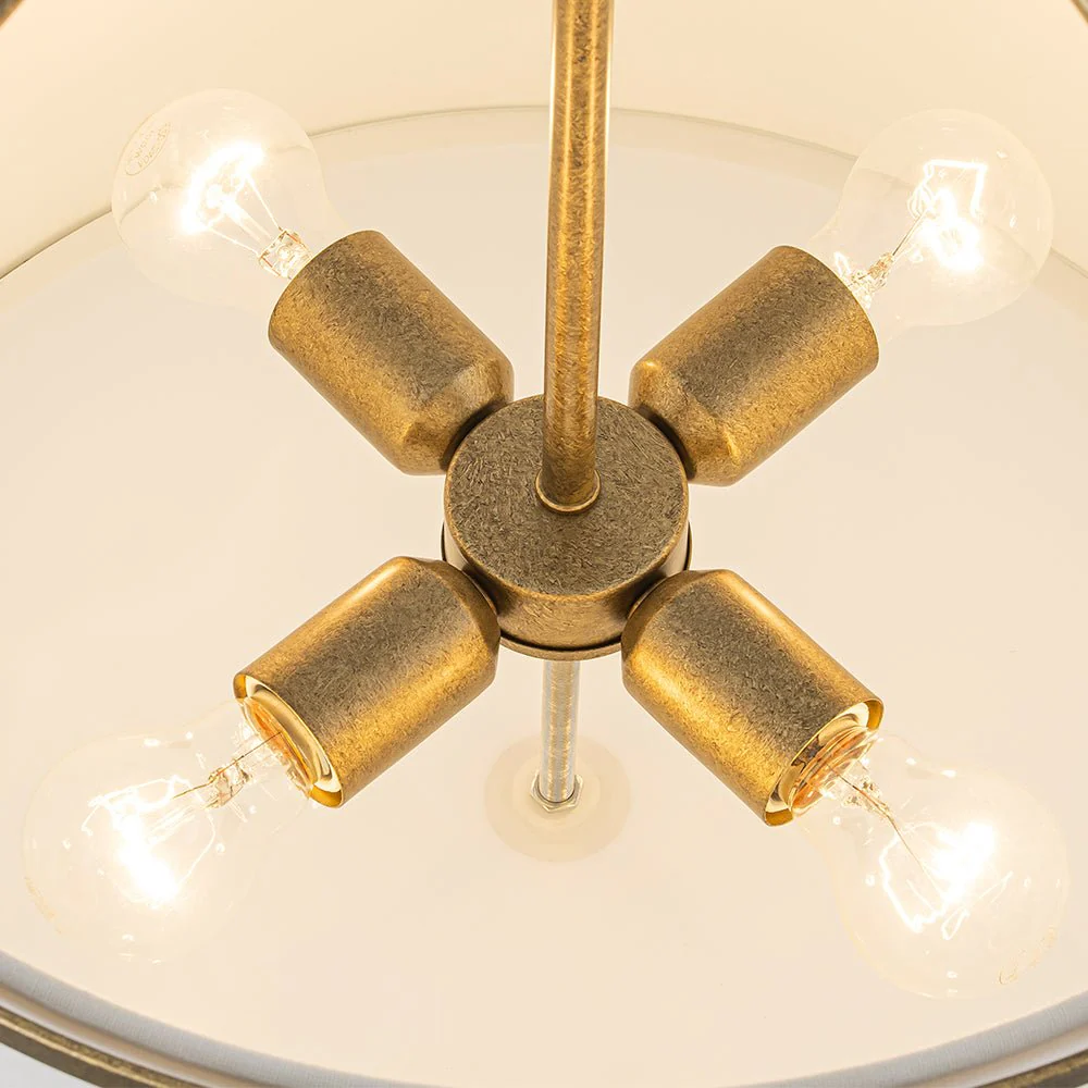 4-Light Distressed Gold White Linen Drum Lantern Pendant - Image 12