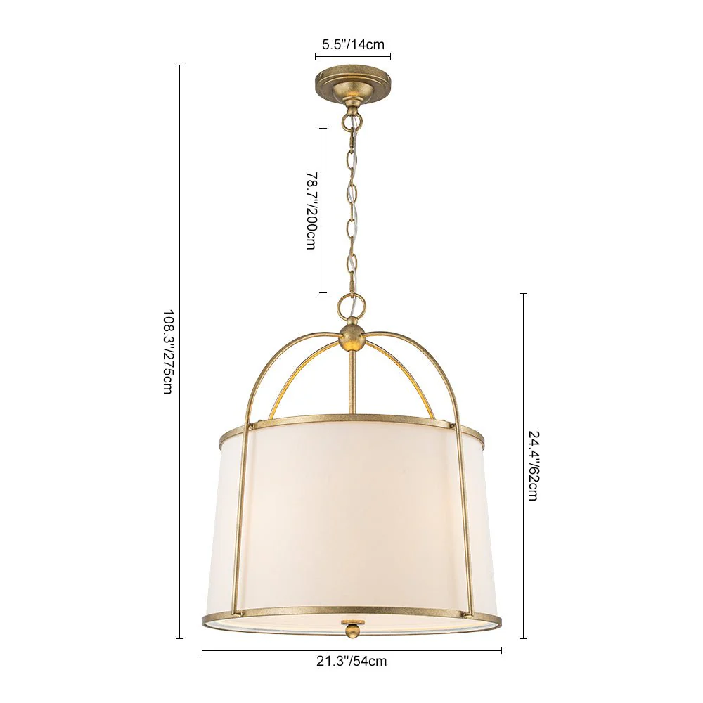 4-Light Distressed Gold White Linen Drum Lantern Pendant - Image 3