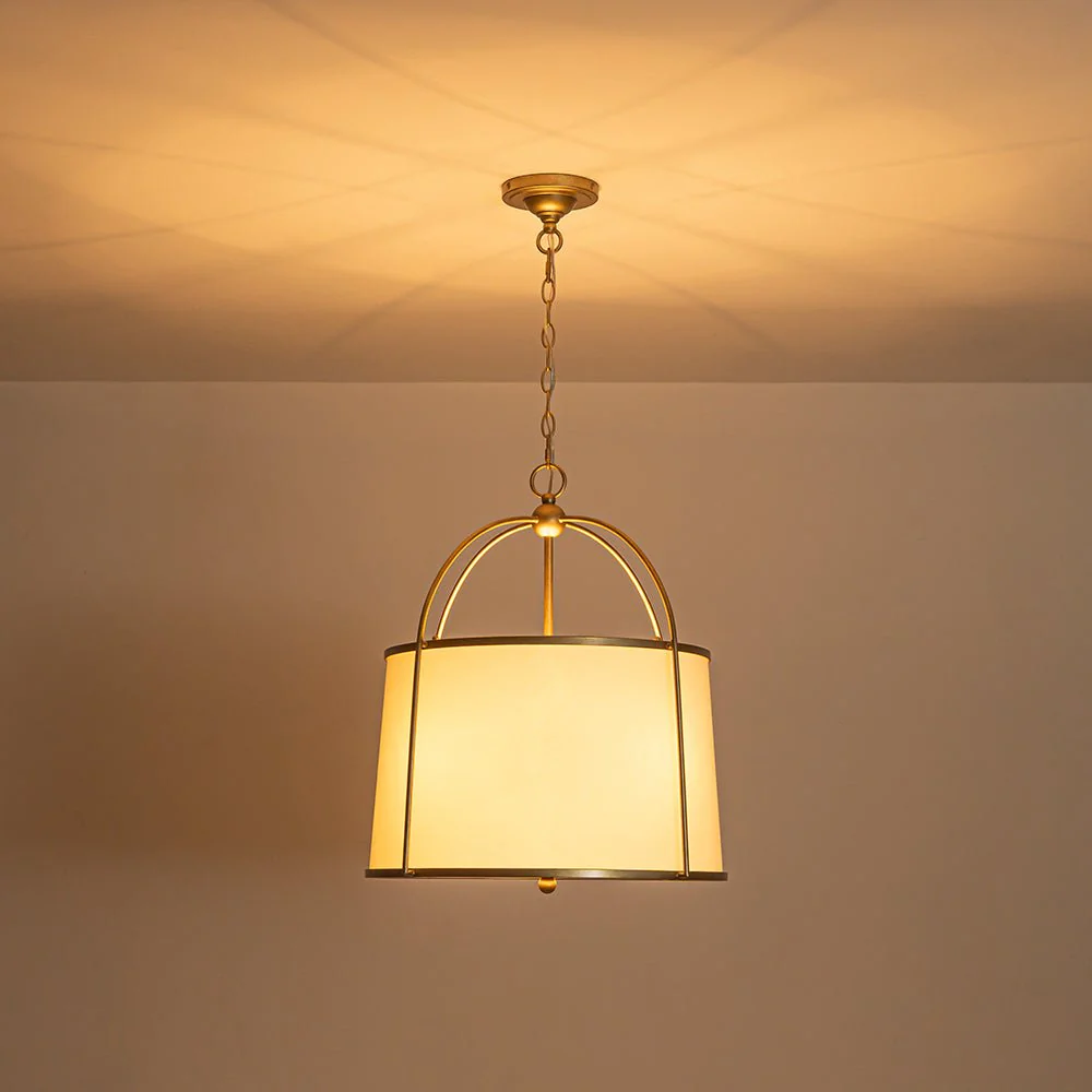 4-Light Distressed Gold White Linen Drum Lantern Pendant - Image 5