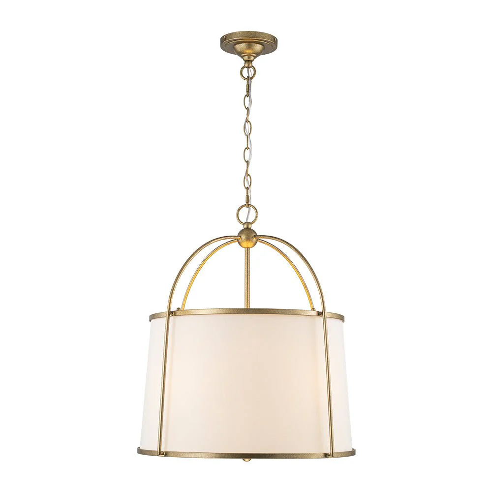4-Light Distressed Gold White Linen Drum Lantern Pendant - Image 6