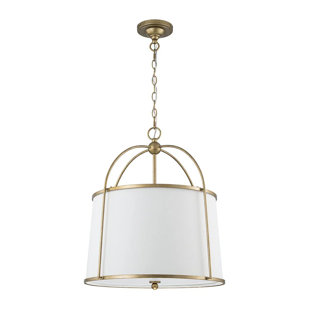 4-Light Distressed Gold White Linen Drum Lantern Pendant - Image 7