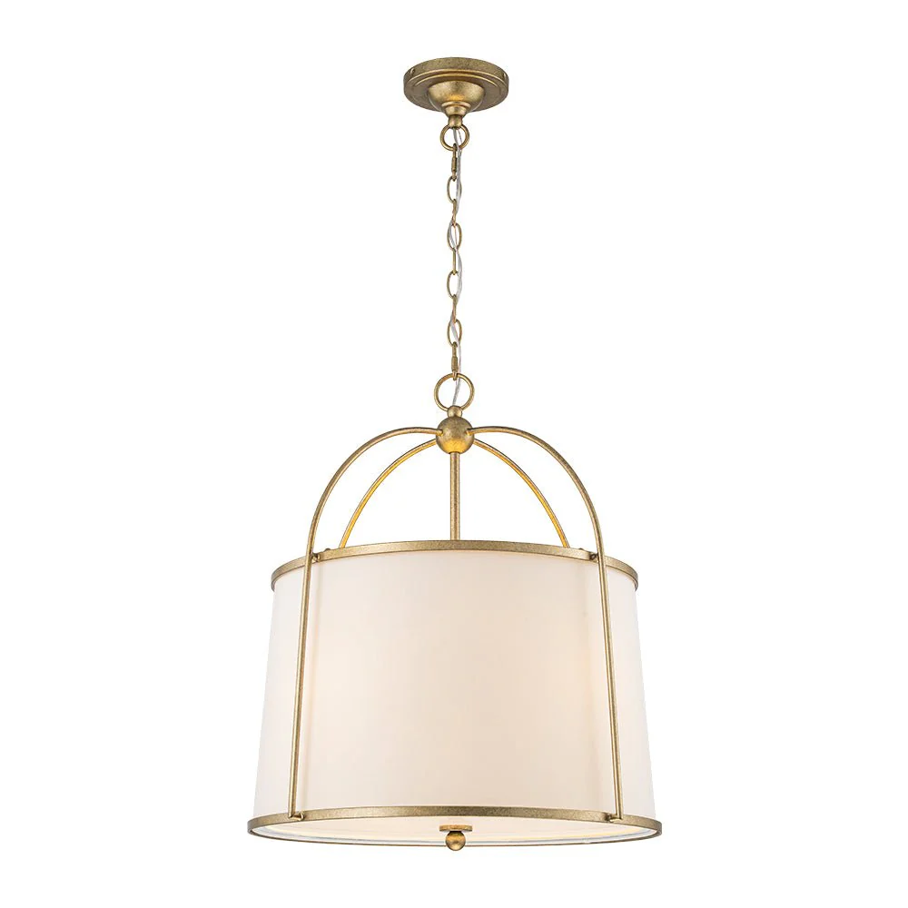 4-Light Distressed Gold White Linen Drum Lantern Pendant - Image 8