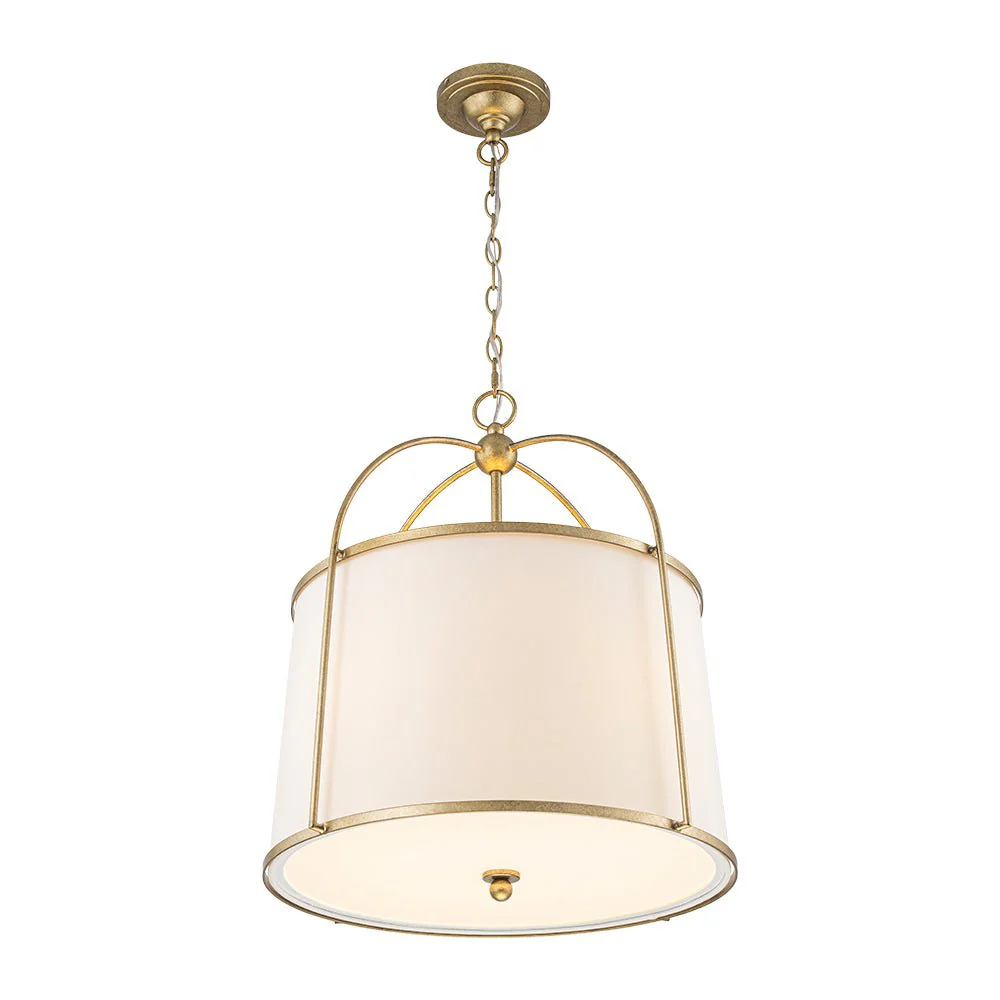 4-Light Distressed Gold White Linen Drum Lantern Pendant - Image 9
