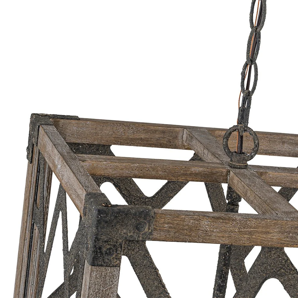 4-Light Distressed Wooden Square Cage Pendant Light - Image 12