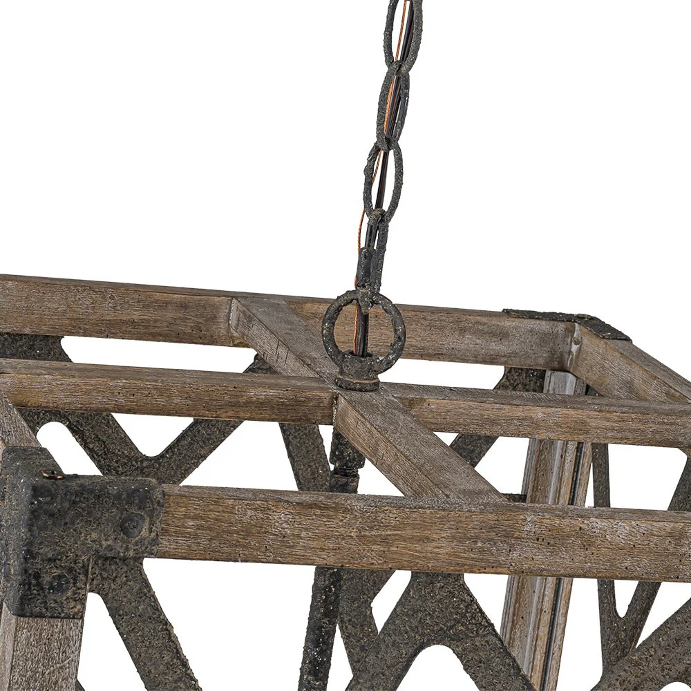 4-Light Distressed Wooden Square Cage Pendant Light - Image 13