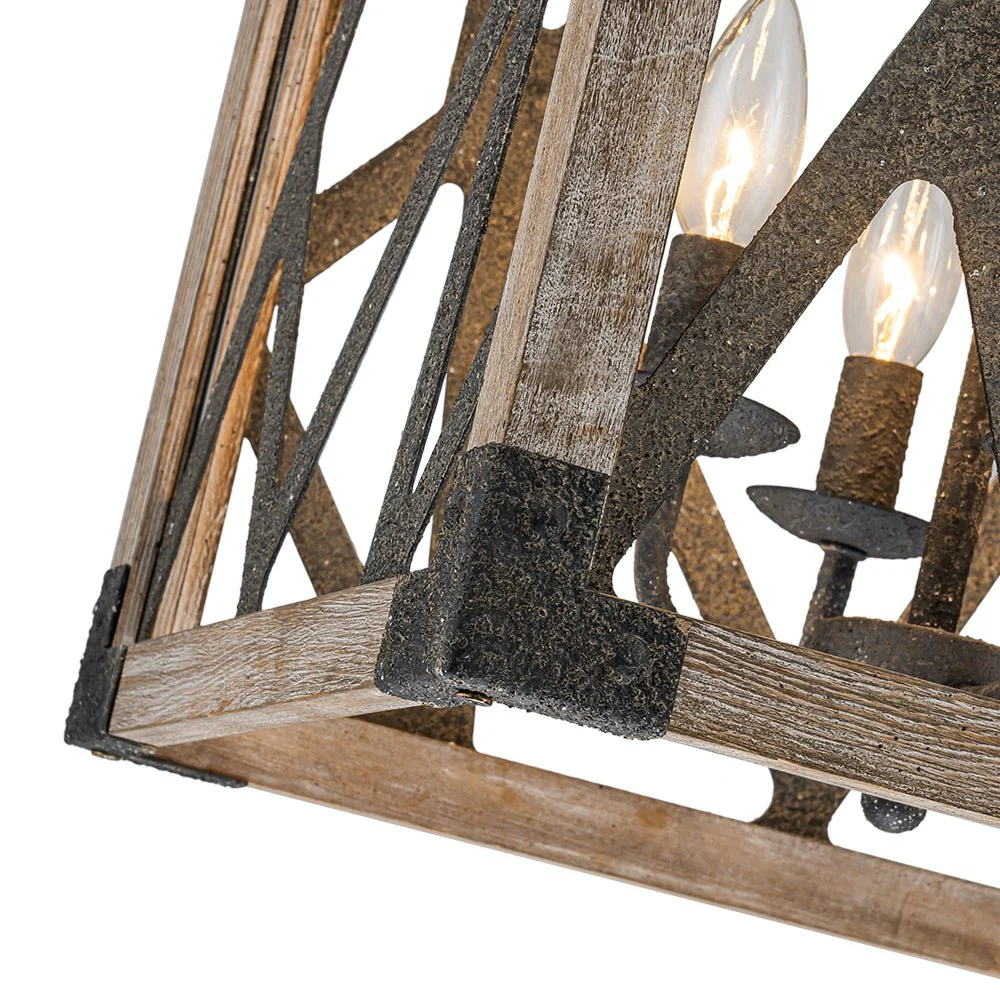 4-Light Distressed Wooden Square Cage Pendant Light - Image 14
