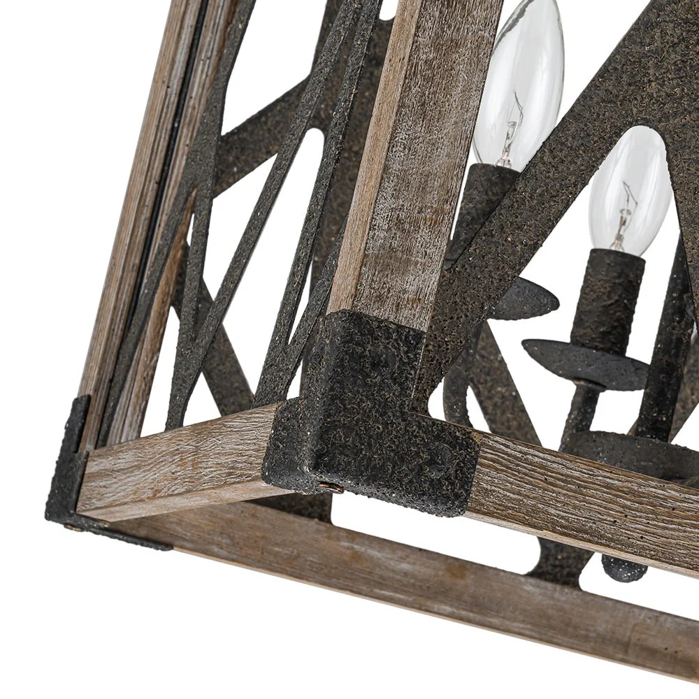 4-Light Distressed Wooden Square Cage Pendant Light - Image 15