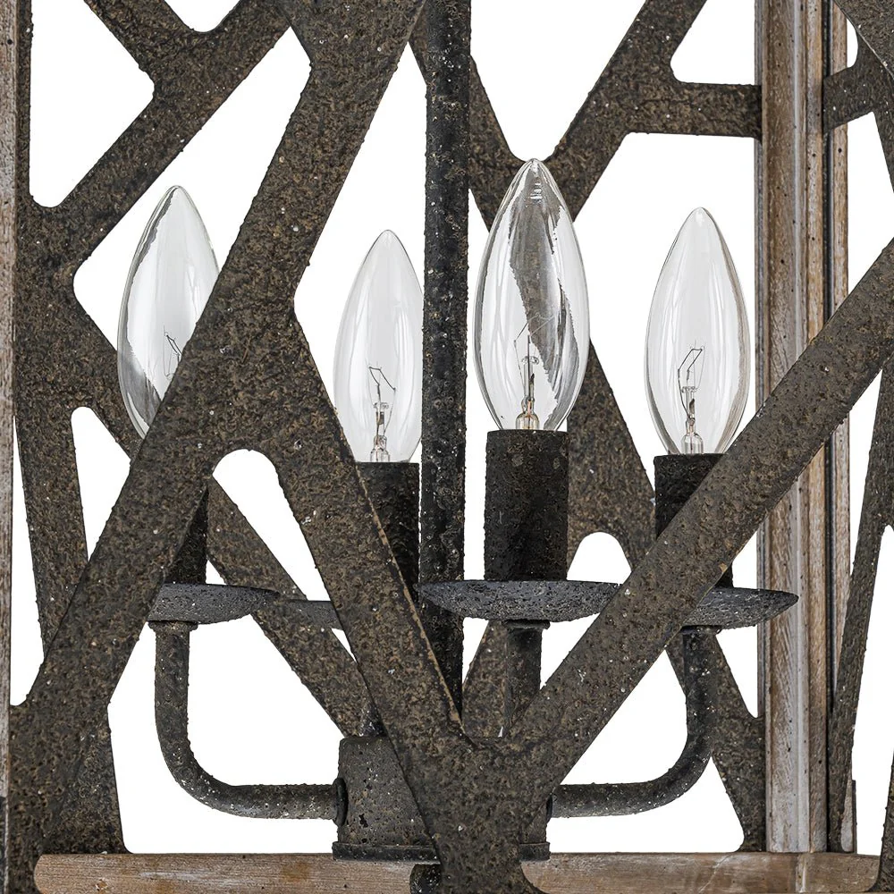4-Light Distressed Wooden Square Cage Pendant Light - Image 16