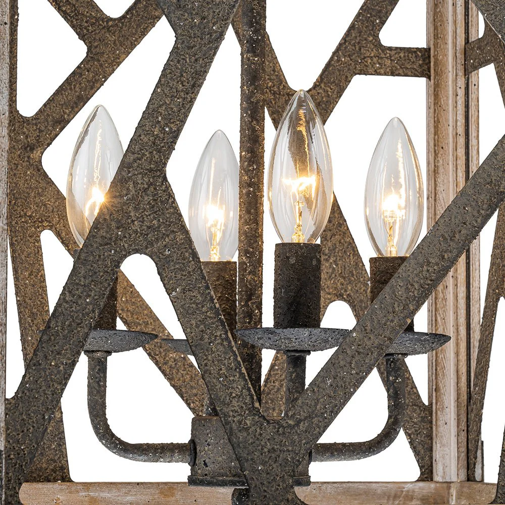 4-Light Distressed Wooden Square Cage Pendant Light - Image 17