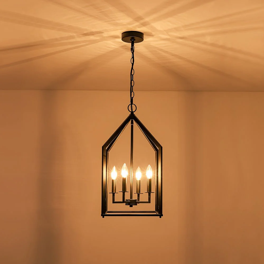 4-light Farmhouse Candle Style Black Lantern Pendant Light - Image 10