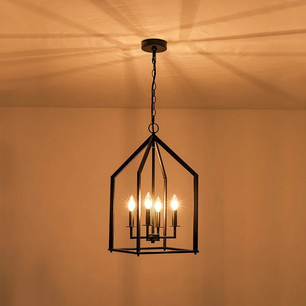 4-light Farmhouse Candle Style Black Lantern Pendant Light - Image 11