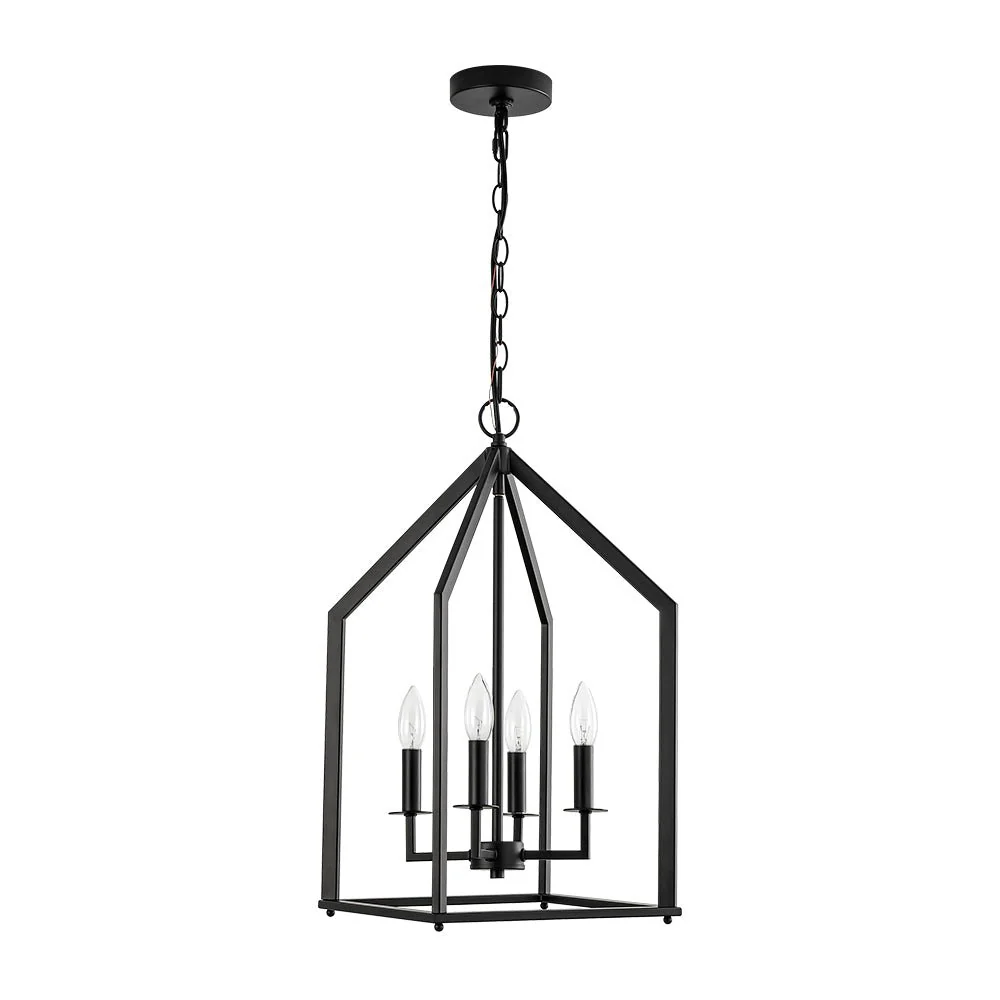 4-light Farmhouse Candle Style Black Lantern Pendant Light - Image 4