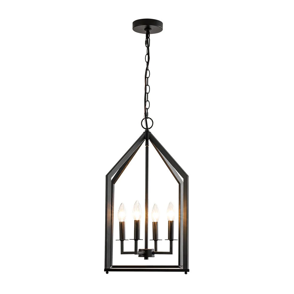4-light Farmhouse Candle Style Black Lantern Pendant Light - Image 5