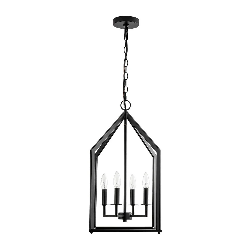 4-light Farmhouse Candle Style Black Lantern Pendant Light - Image 6