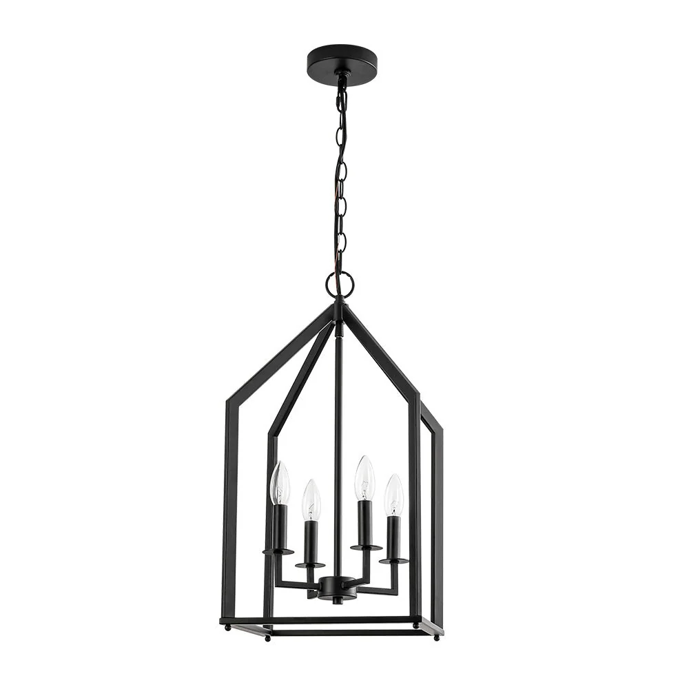 4-light Farmhouse Candle Style Black Lantern Pendant Light - Image 7