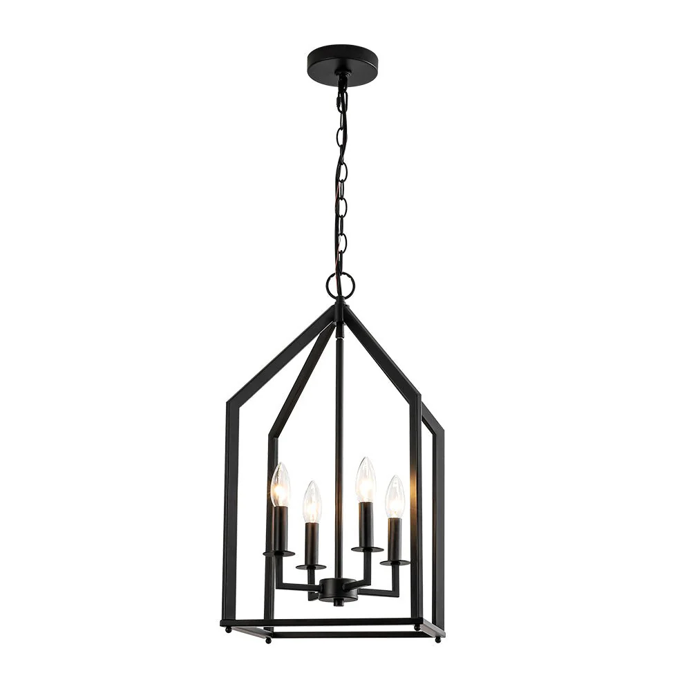 4-light Farmhouse Candle Style Black Lantern Pendant Light - Image 8