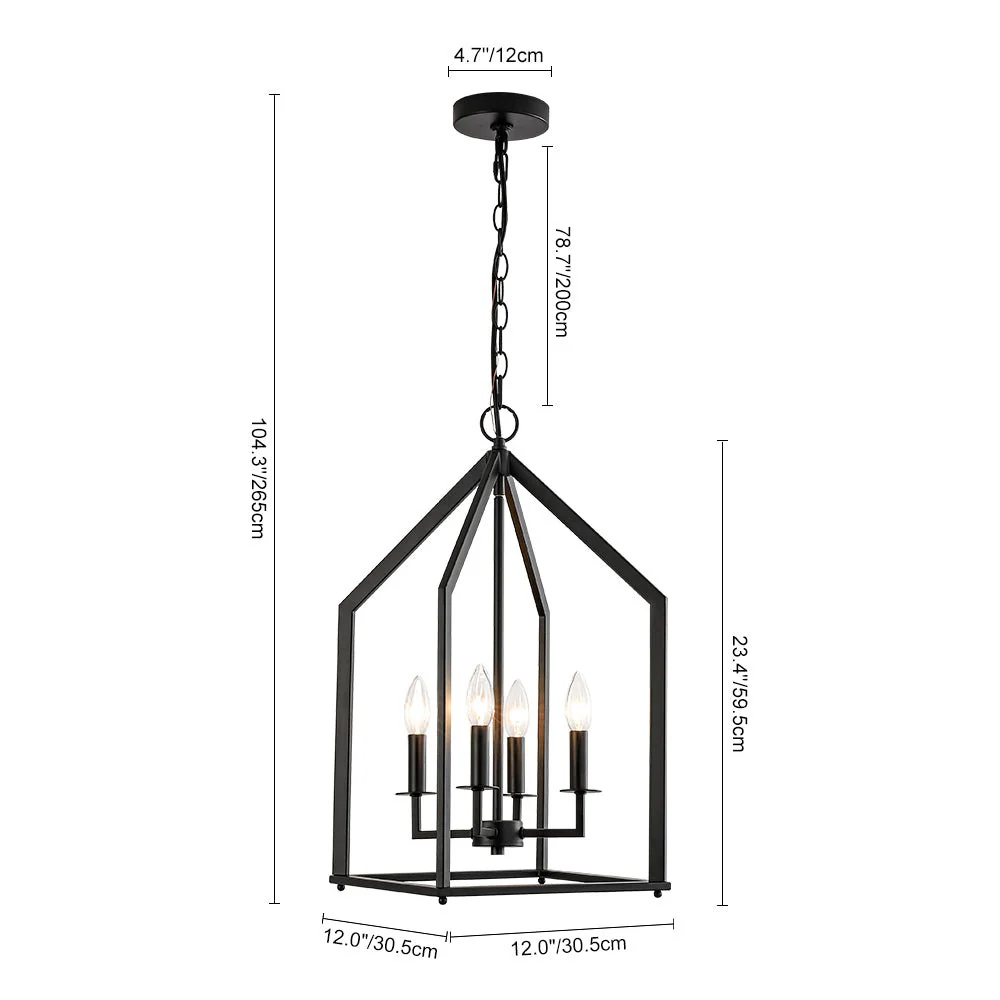 4-light Farmhouse Candle Style Black Lantern Pendant Light - Image 9