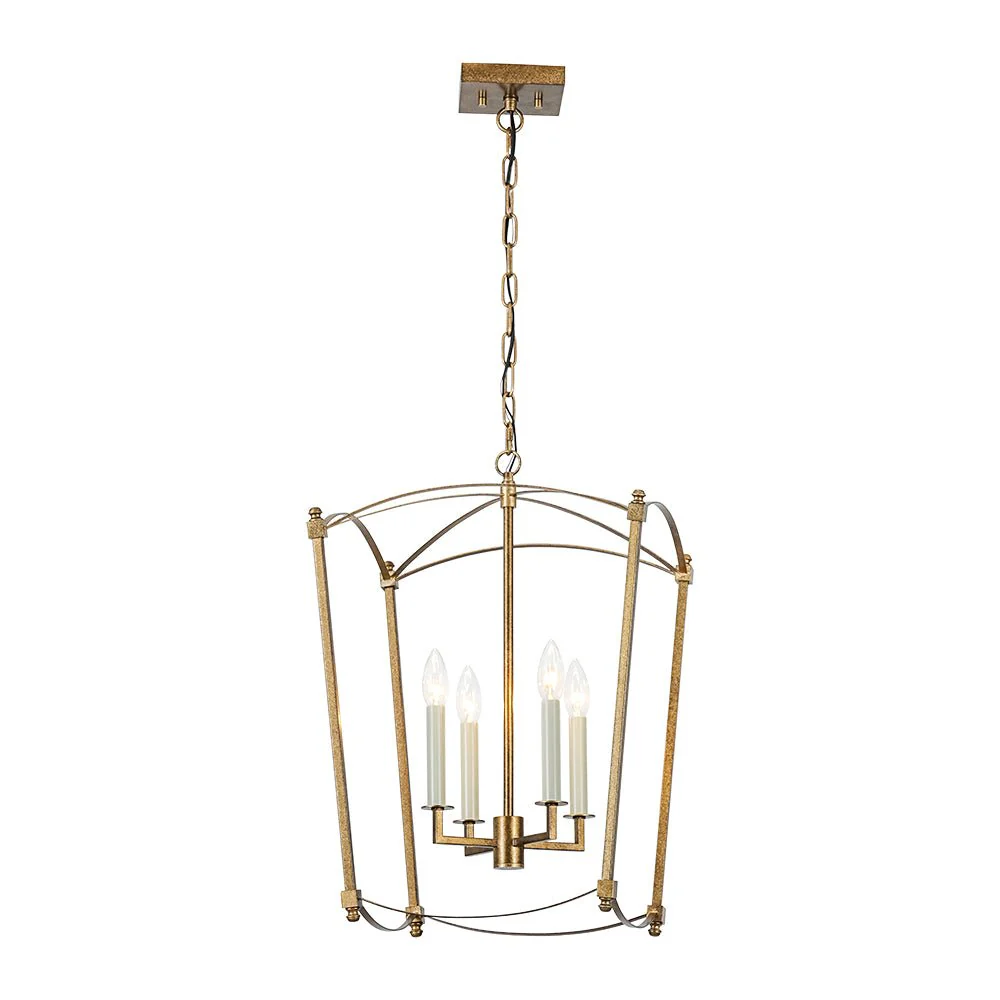 4-light French Antique Gold Candle Square Lantern Chandelier - Image 3