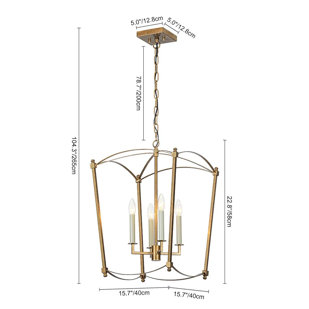 4-light French Antique Gold Candle Square Lantern Chandelier - Image 5