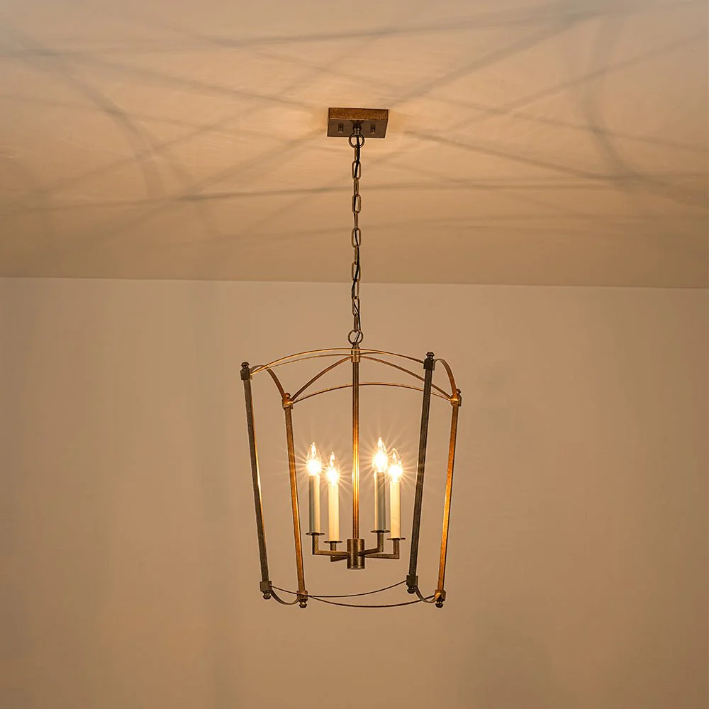4-light French Antique Gold Candle Square Lantern Chandelier - Image 6