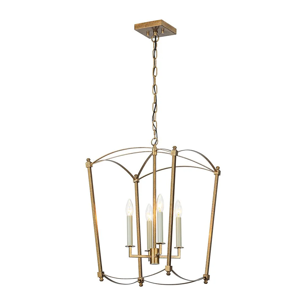 4-light French Antique Gold Candle Square Lantern Chandelier - Image 9