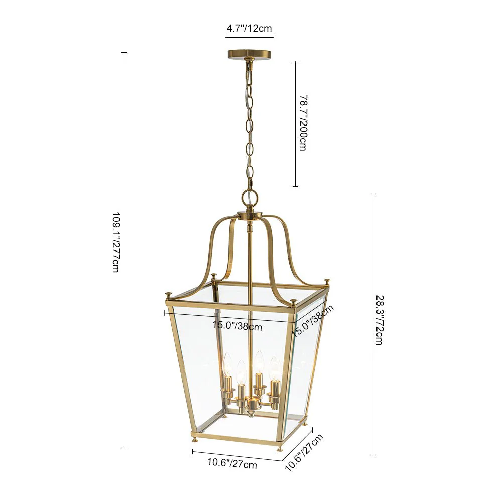 4-Light French Candle Style Wide Square Glass Lantern Pendant - Image 14