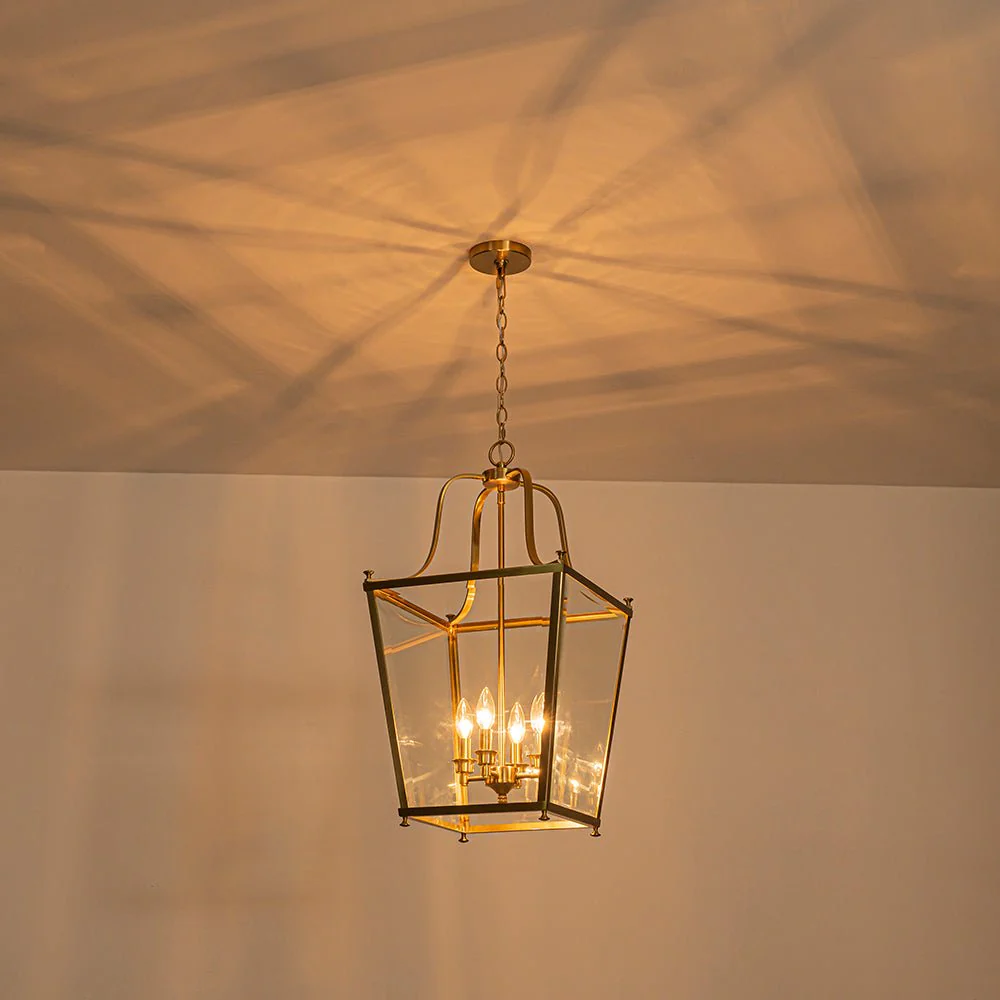 4-Light French Candle Style Wide Square Glass Lantern Pendant - Image 3