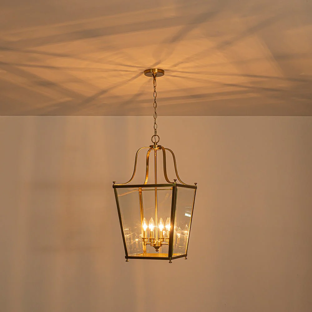 4-Light French Candle Style Wide Square Glass Lantern Pendant - Image 4