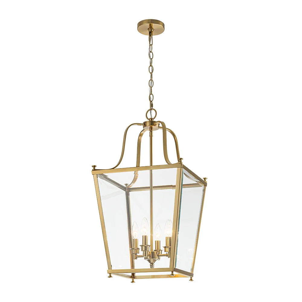 4-Light French Candle Style Wide Square Glass Lantern Pendant - Image 5