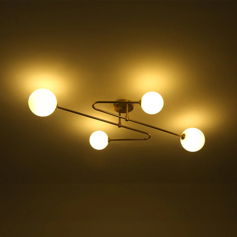 4-Light Frosted Glass Globe Linear Sputnik Semi Flush Mount - Image 15